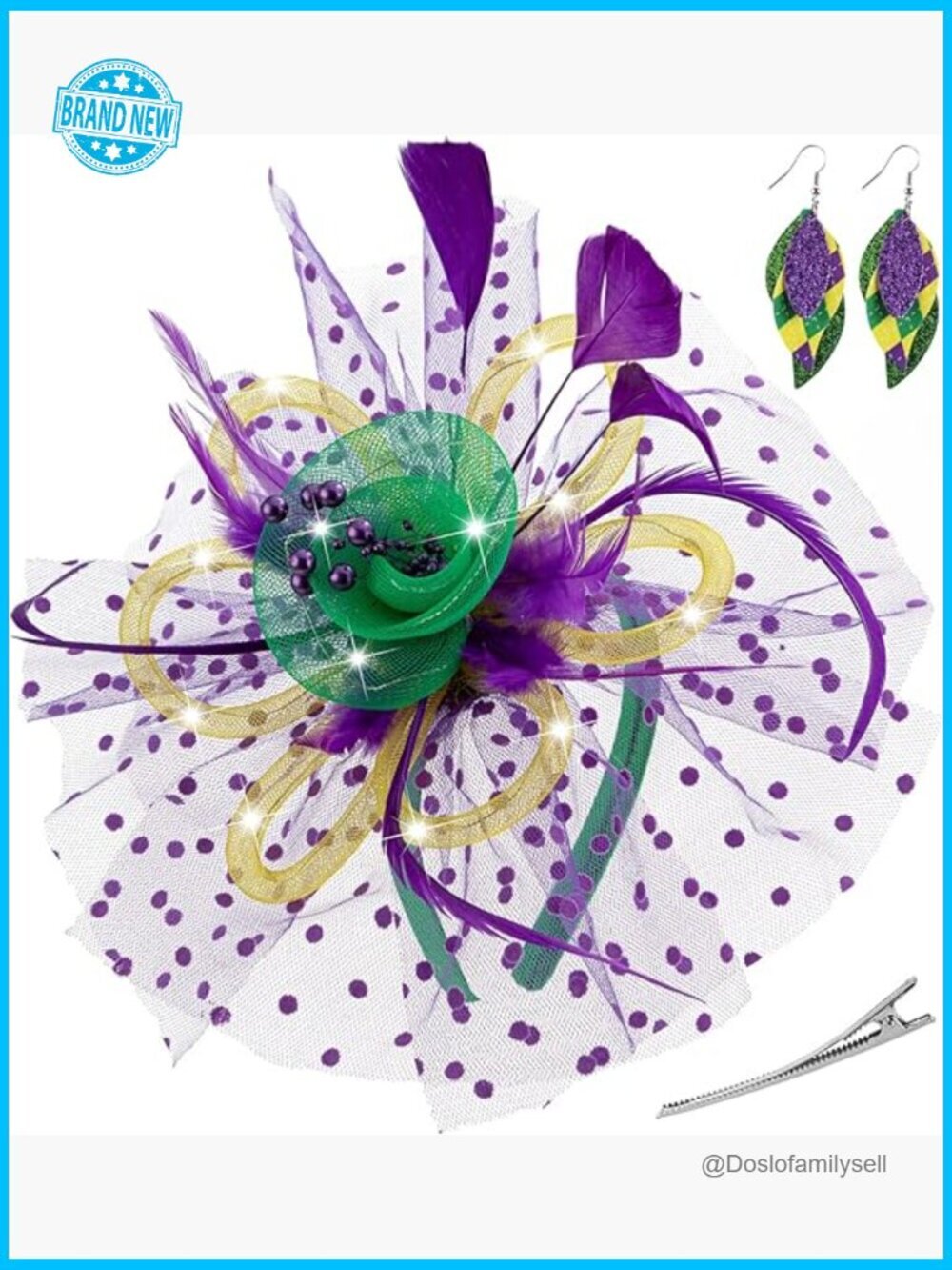 LED Light Up Fascinator Hat Feather Mesh Headband Wedding Hair Clip
